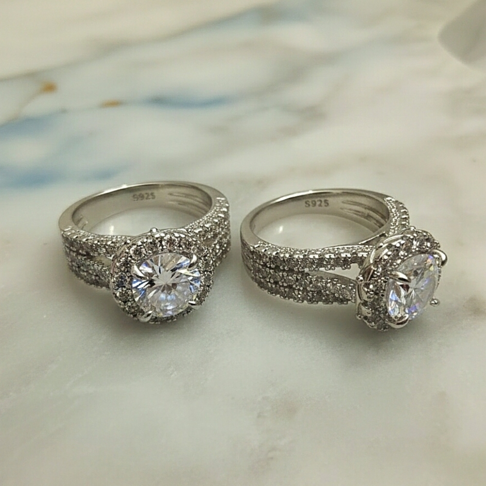 Sparkling Sterling Silver Ring Pair (S925)